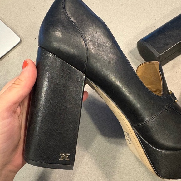 Sam Edelman Y2K stacked chunky black leather gold buckle loafers sz 10 - Picture 3 of 9